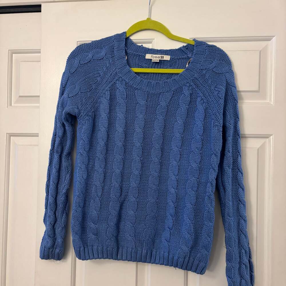Forever 21 Blue Cable Knit Scoop Neck Pullover Sweater